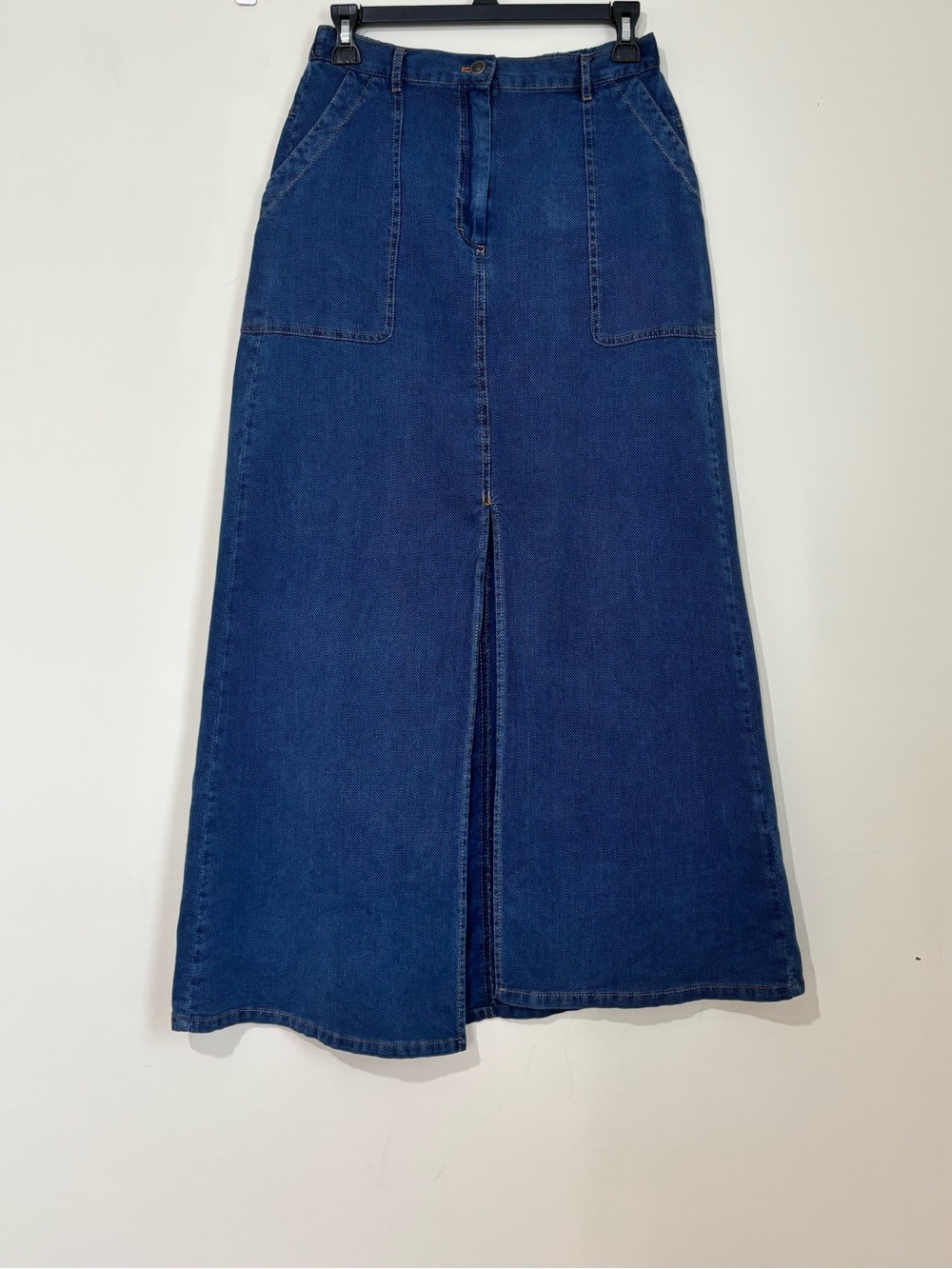 Vintage Max Studio London Denim Blue Modest Cottage Western Pull On Midi Skirt S